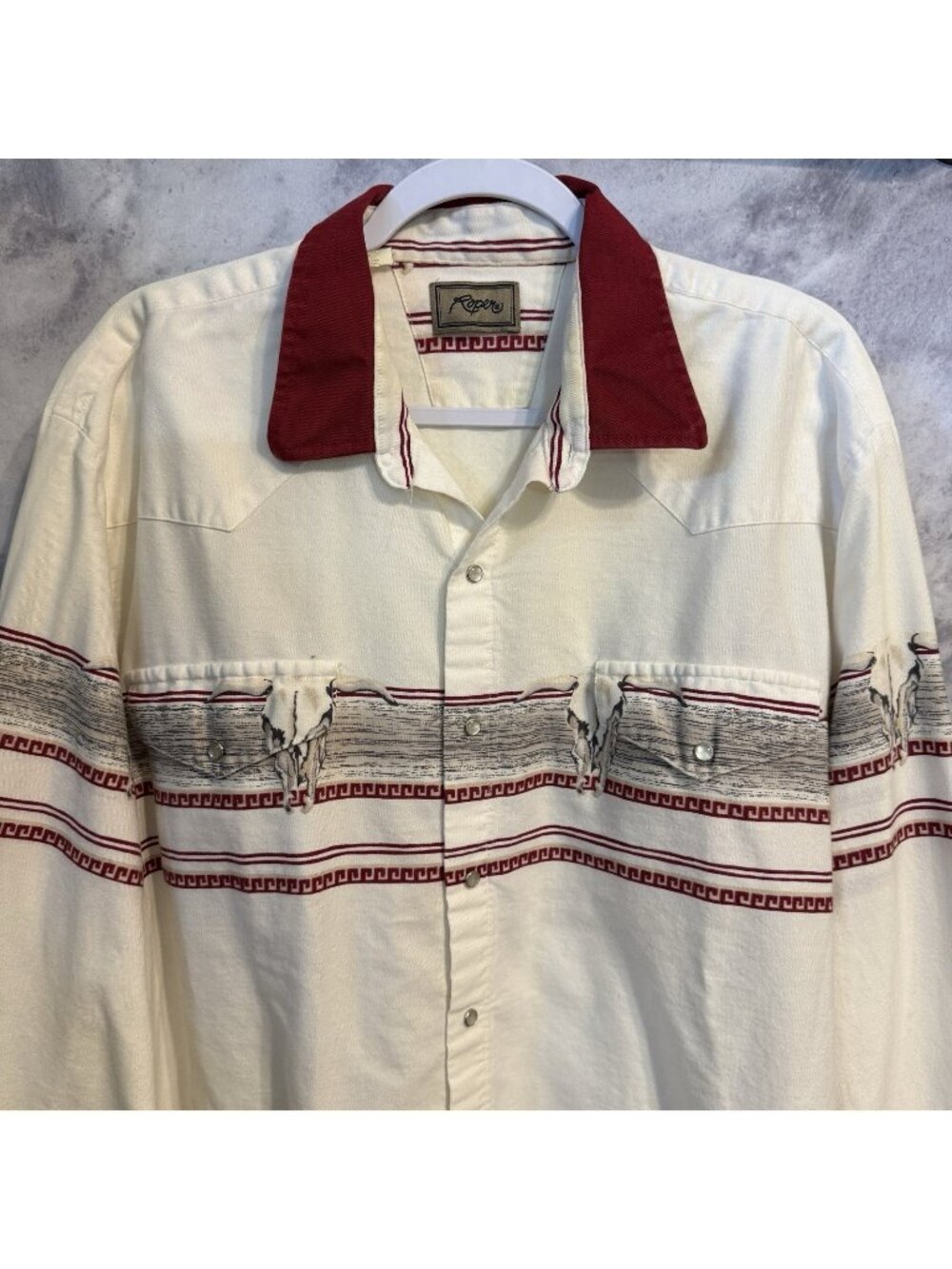 Vintage Roper Pearl Snap Western Shirt White Long Sleeve Cow Skull Mens XXL 2XL